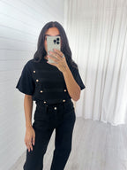 Button Front T-Shirt - BLACK