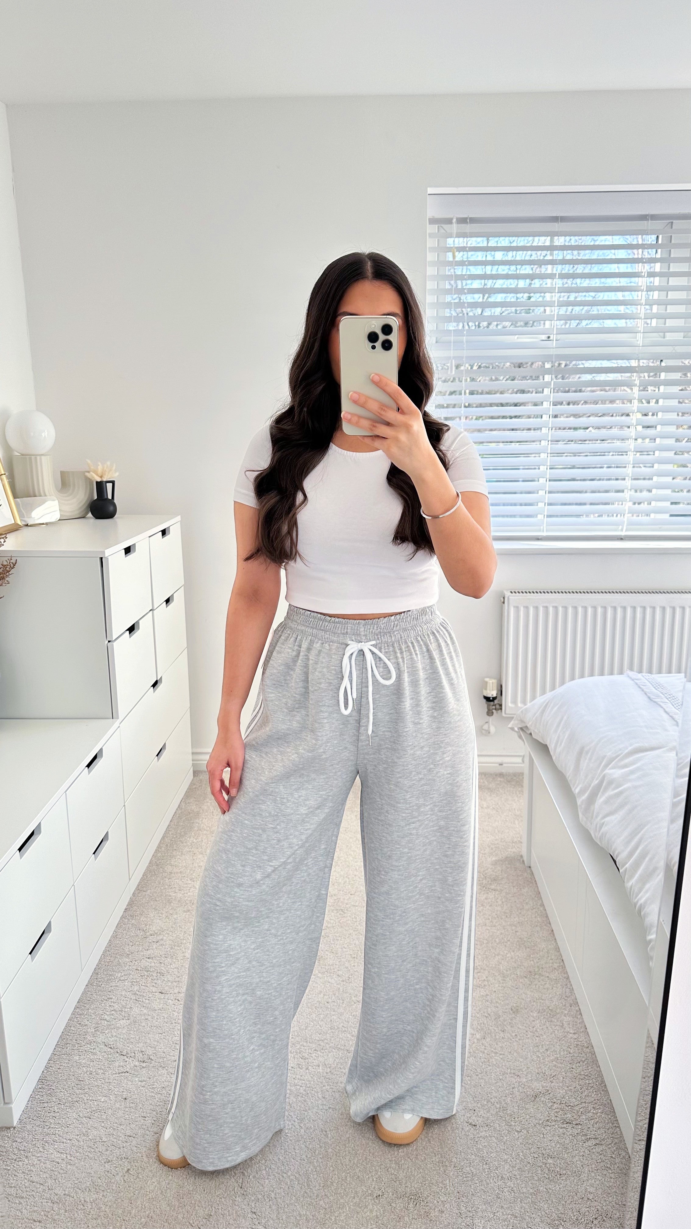 Side Stripe Wide Leg Joggers - GREY
