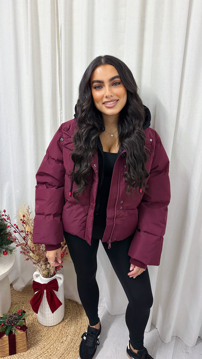 Insert Hood Puffer Jacket - BURGUNDY