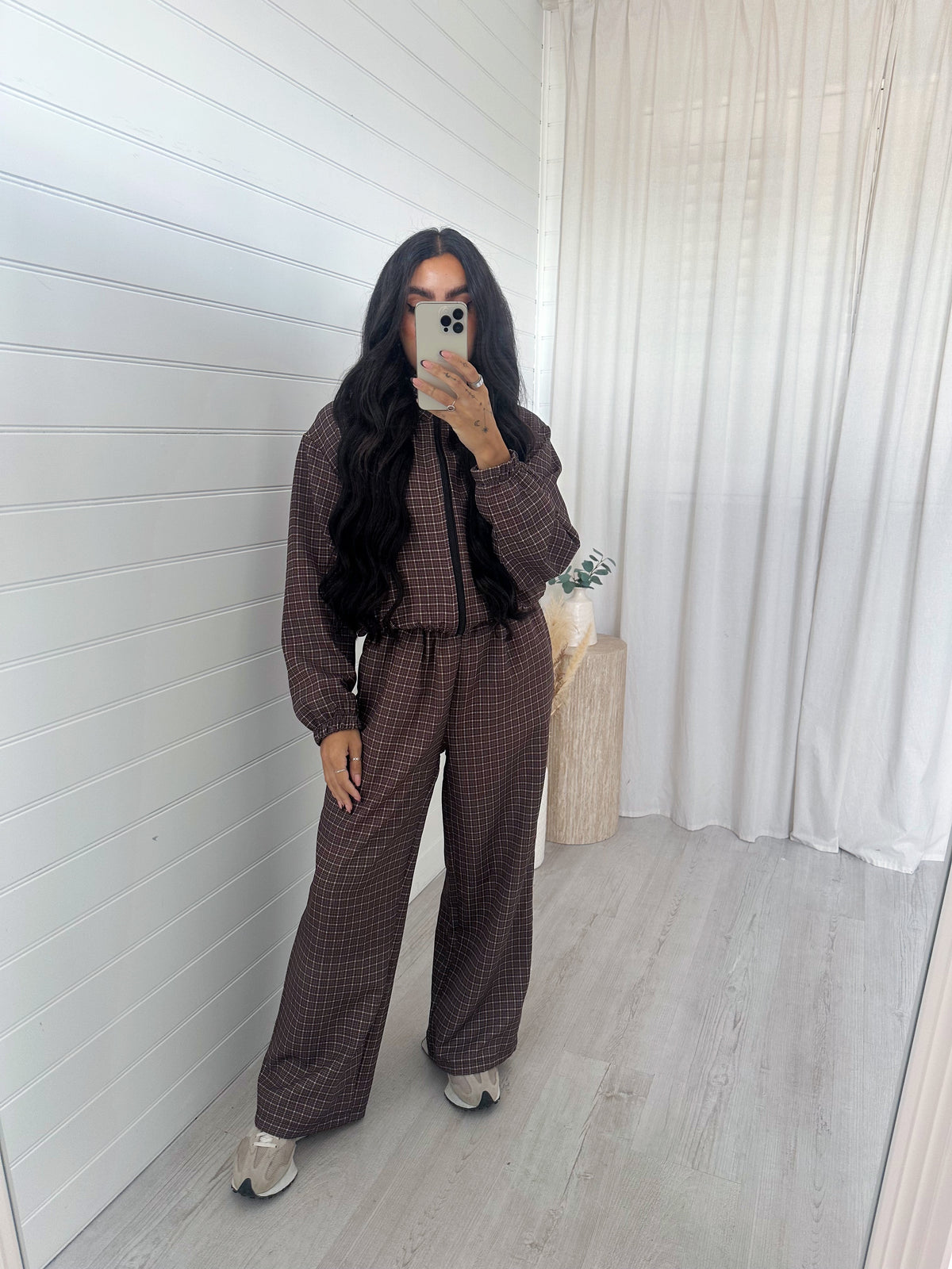 Check Wide Leg Co-ord - BROWN