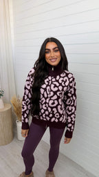 Leopard Print Knitted Jacket - BURGUNDY/PINK