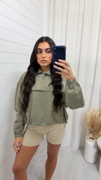Piped Half Zip Windbreaker - KHAKI