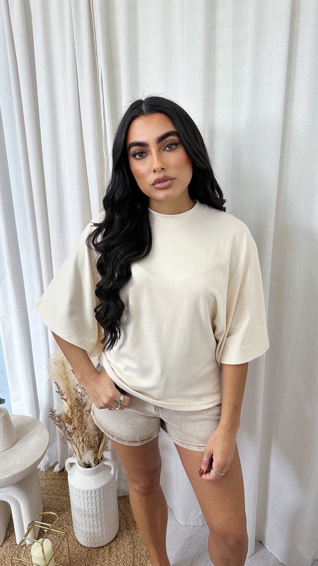 Box Sleeve Soft Cotton T-Shirt - CREAM