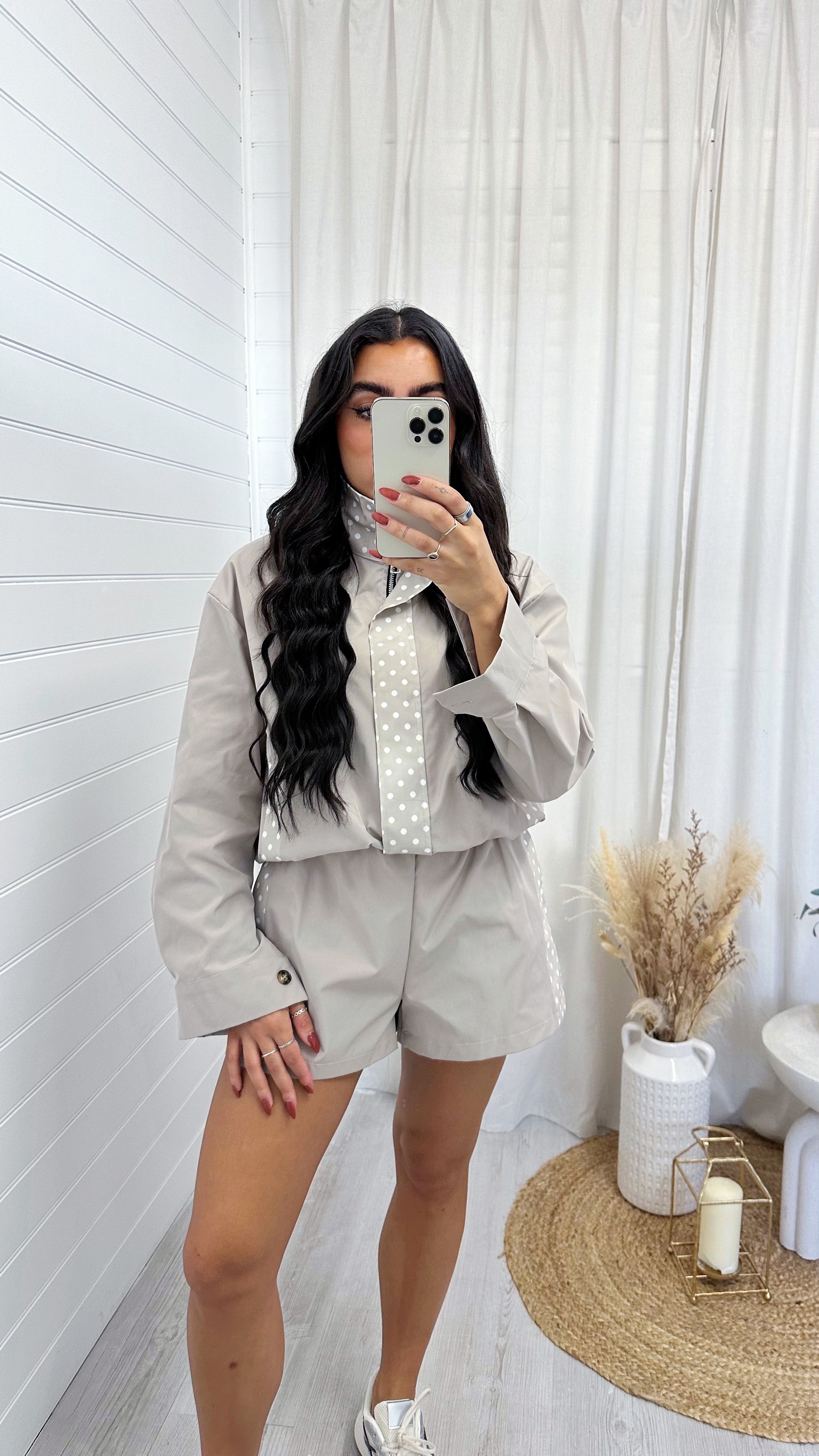 Polka Dot Windbreaker Co-Ord - BEIGE