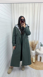 Long Length Insert Hooded Rain Mac - KHAKI