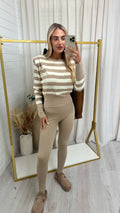 Soft Knit Jumper With Shoulder Pads - BEIGE