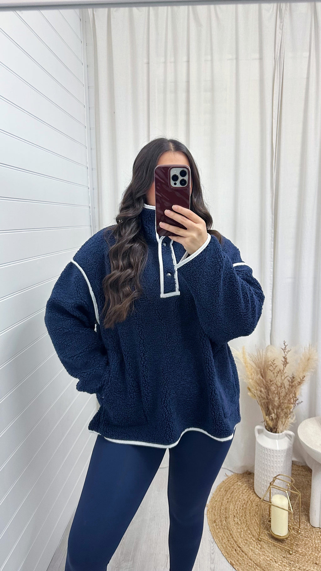 Borg Contrast Seam Sweatshirt - NAVY/WHITE