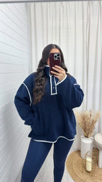 Borg Contrast Seam Sweatshirt - NAVY/WHITE