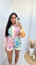 Vintage Pastel Floral Shirt and Shorts Co-Ord - CREAM