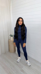 Piped Jacket and Leggings Activewear Set - NAVY