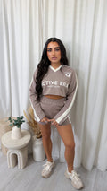 Racer Graphic Crop Sweatshirt and Shorts Co-Ord - MOCHA