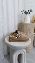 Buckle Strap Faux Fur Loafers - BEIGE