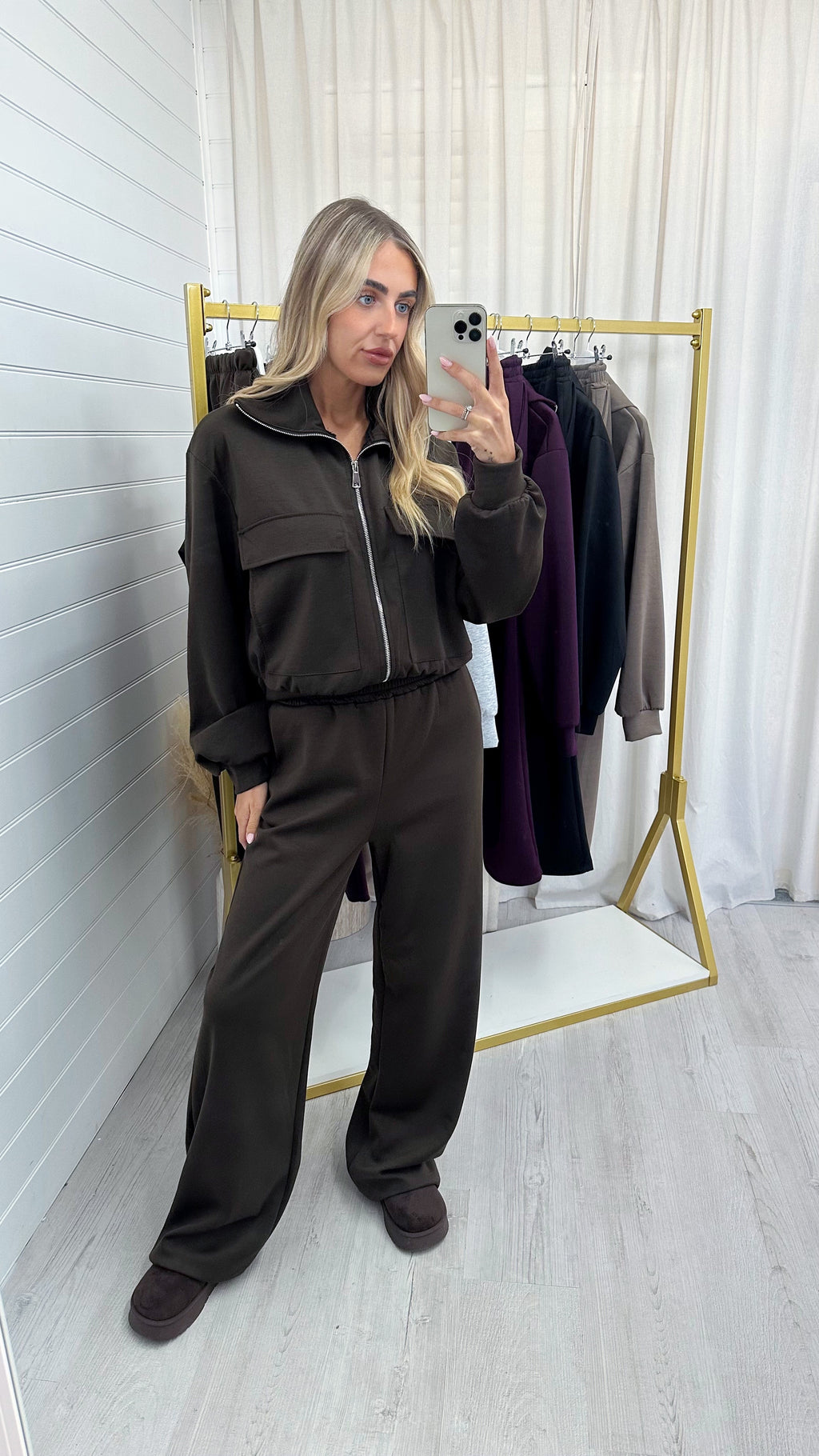 Front Pocket Jacket and Joggers Co-Ord - BROWN