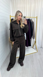 Front Pocket Jacket and Joggers Co-Ord - BROWN