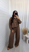 Oversized Pinstripe Shirt and Trousers Co-Ord - BROWN