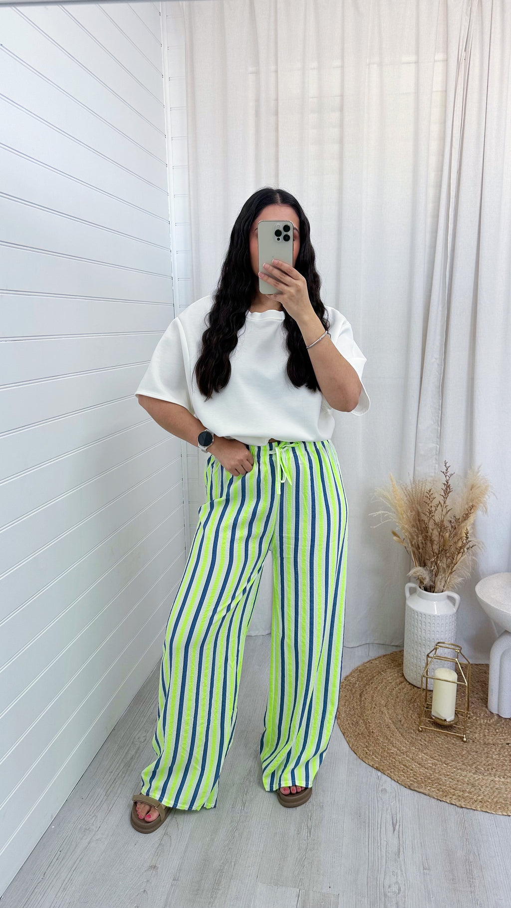 Neon Lightweight Stripe Trousers - NAVY/YELLOW