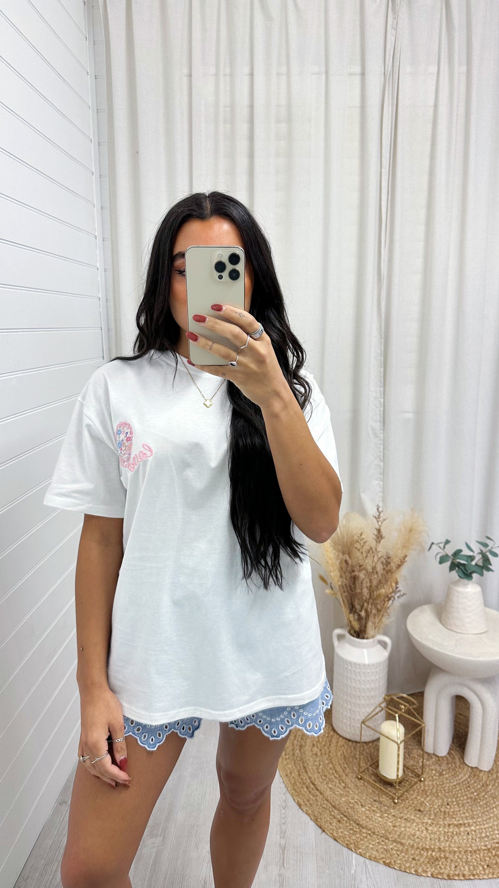 Embroided Love Heart T-Shirt - PINK