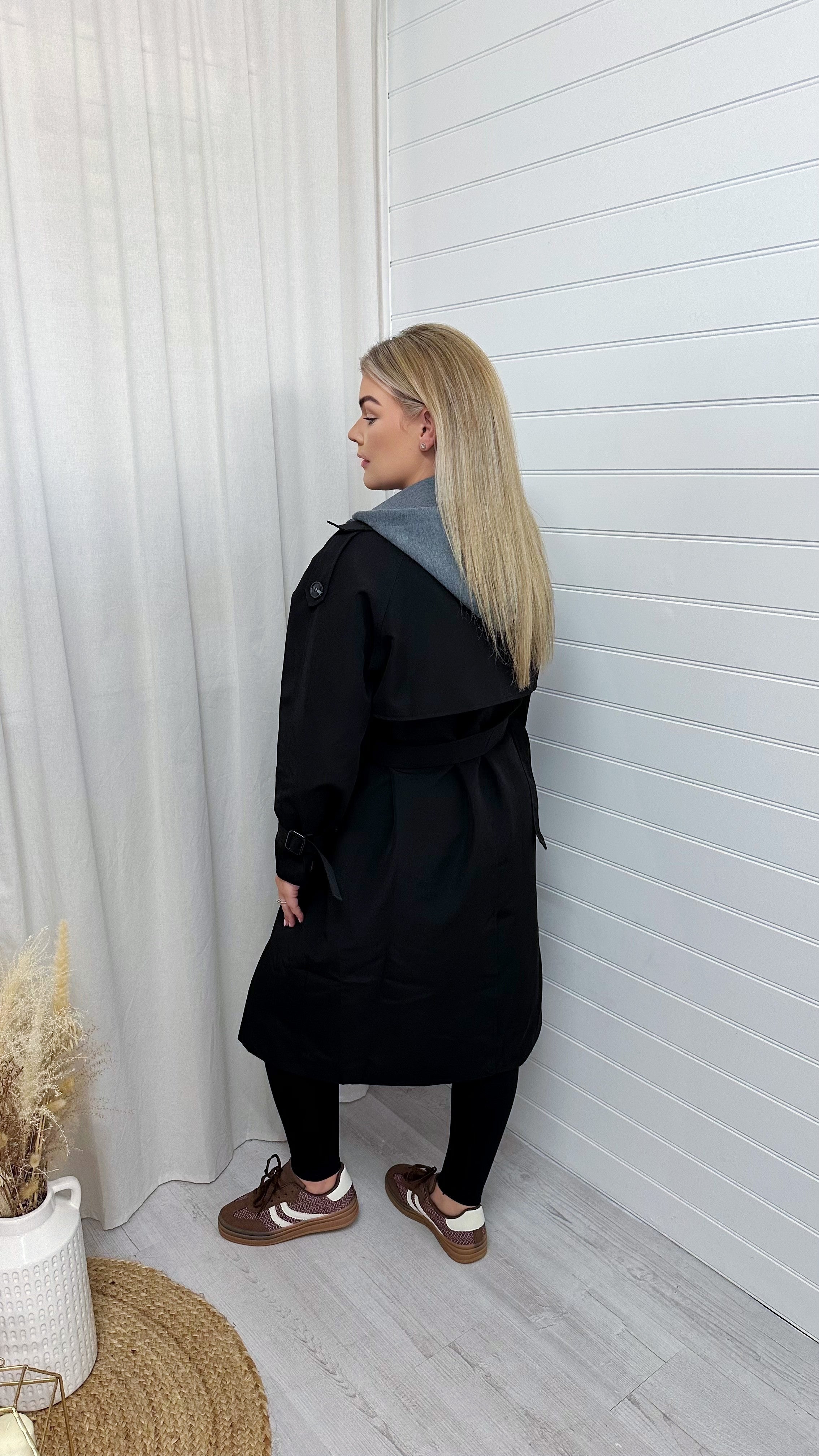 Premium Hooded Lightweight Mac - BLACK/GREY