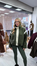 White Trim Fleece Jacket - KHAKI