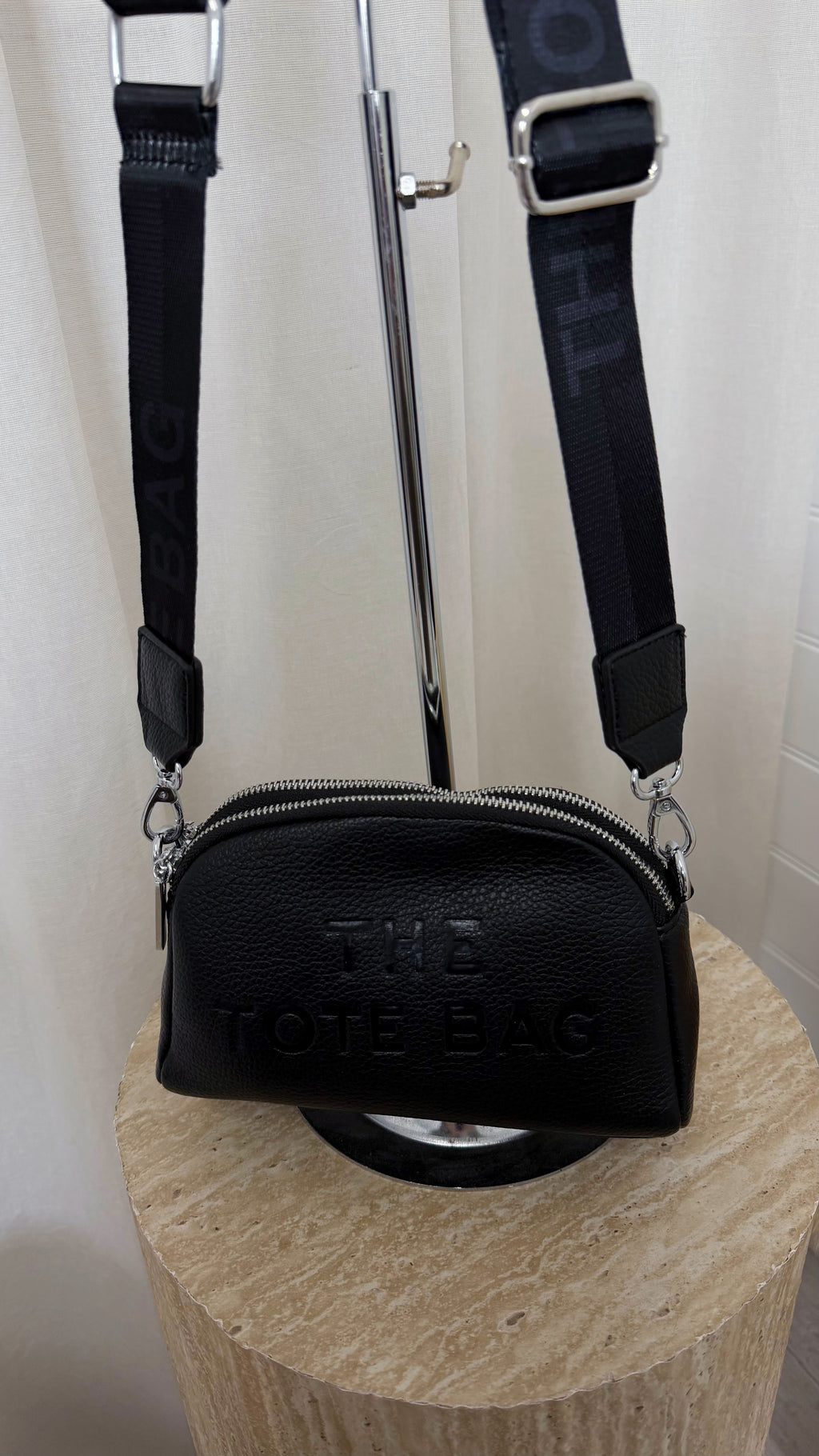 Double Zip Dome Cross Body Bag - BLACK
