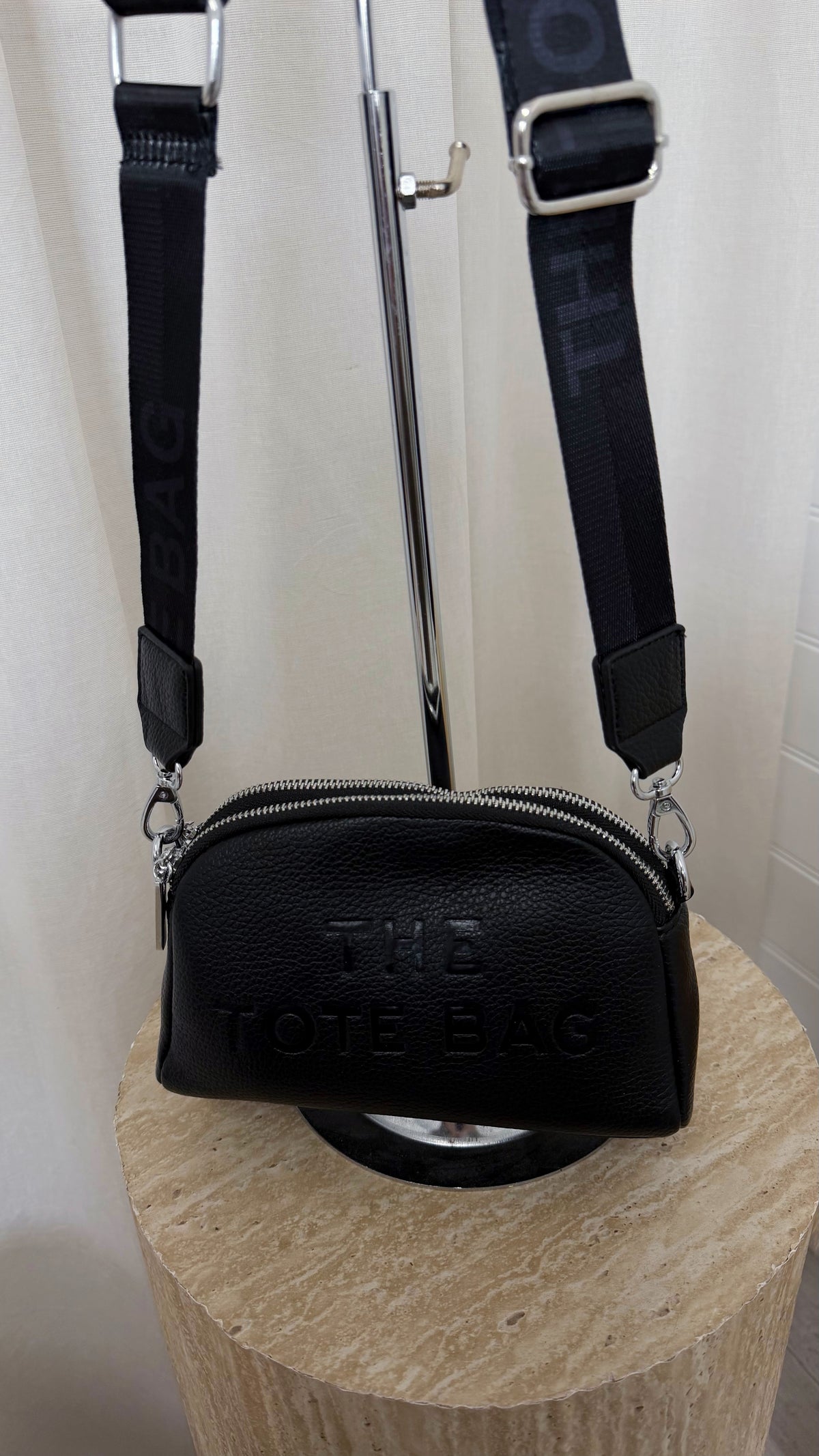 Double Zip Dome Cross Body Bag - BLACK