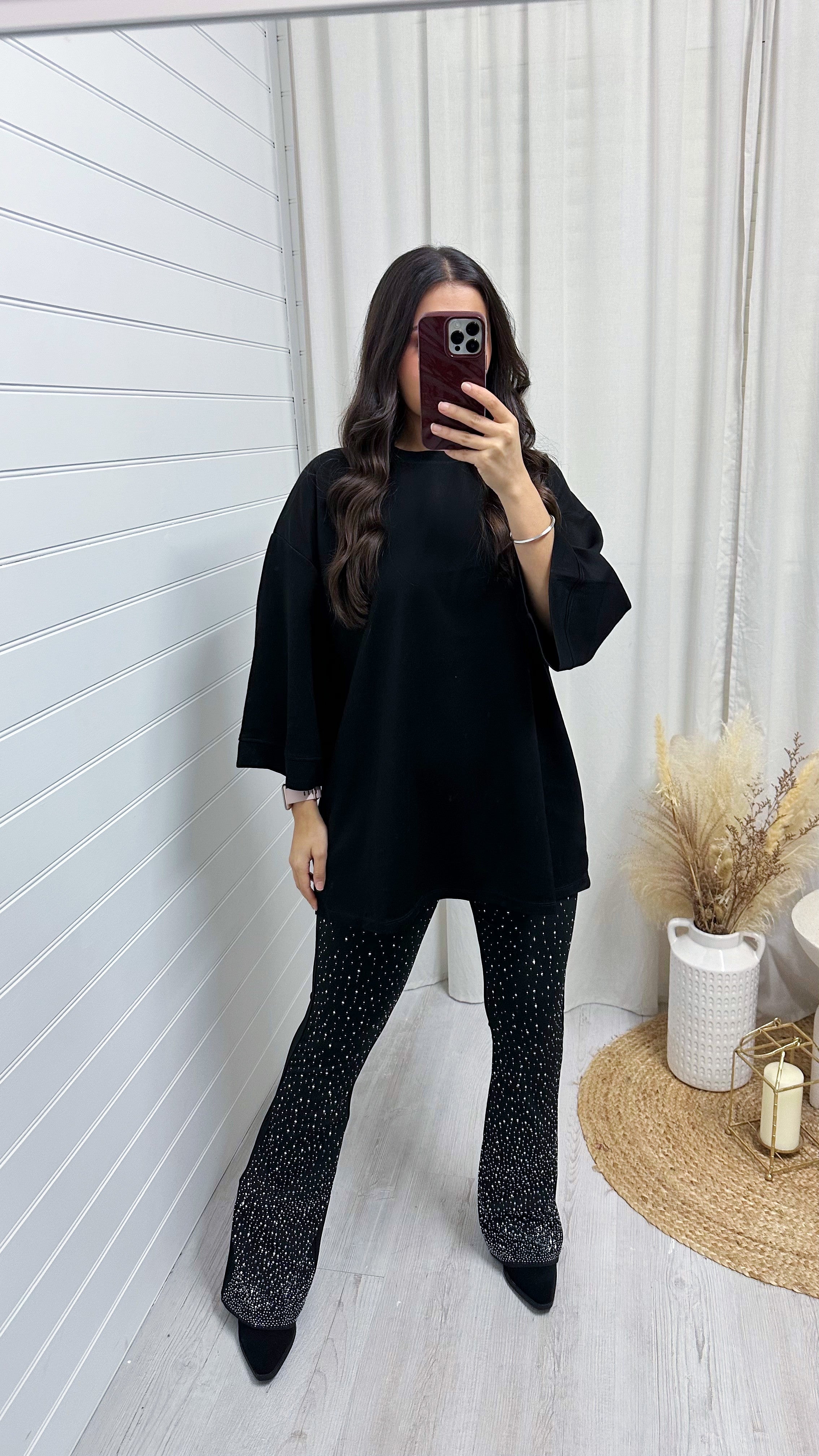Stretchy Ombre Rhinestone Flares - BLACK