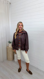 Cinch Waist Peplum Leather Jacket - BURGUNDY