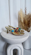 Gem Stone Heeled Sandals - GOLD
