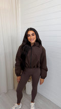 Cropped Athletic Bomber Jacket - BROWN