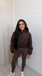 Cropped Athletic Bomber Jacket - BROWN