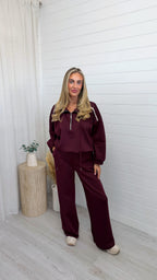 Half Zip Sweatshirt and Joggers Co-Ord - BURGUNDY
