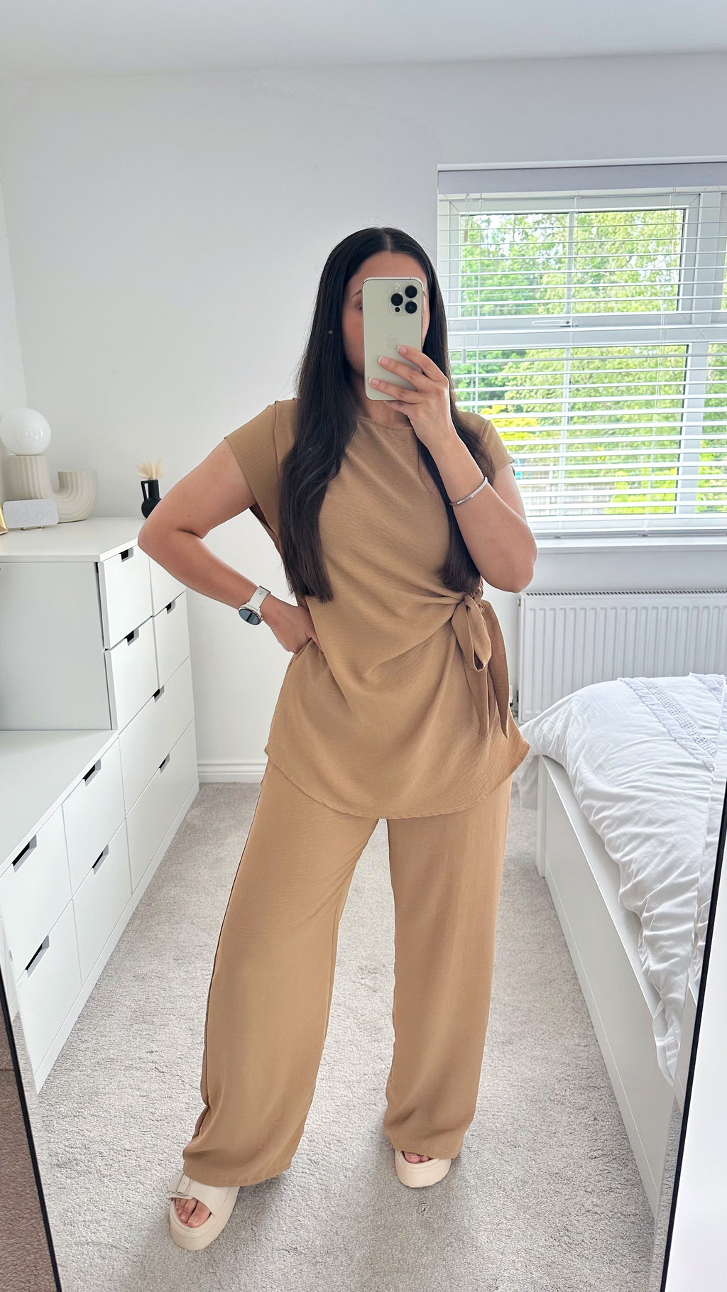 Side Knot Sleeveless Top and Trousers Co-Ord - TAUPE