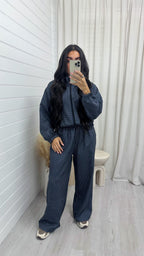 Check Wide Leg Co-ord - NAVY