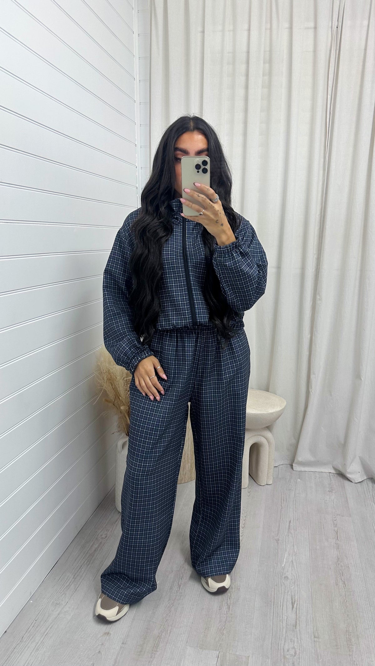 Check Wide Leg Co-ord - NAVY