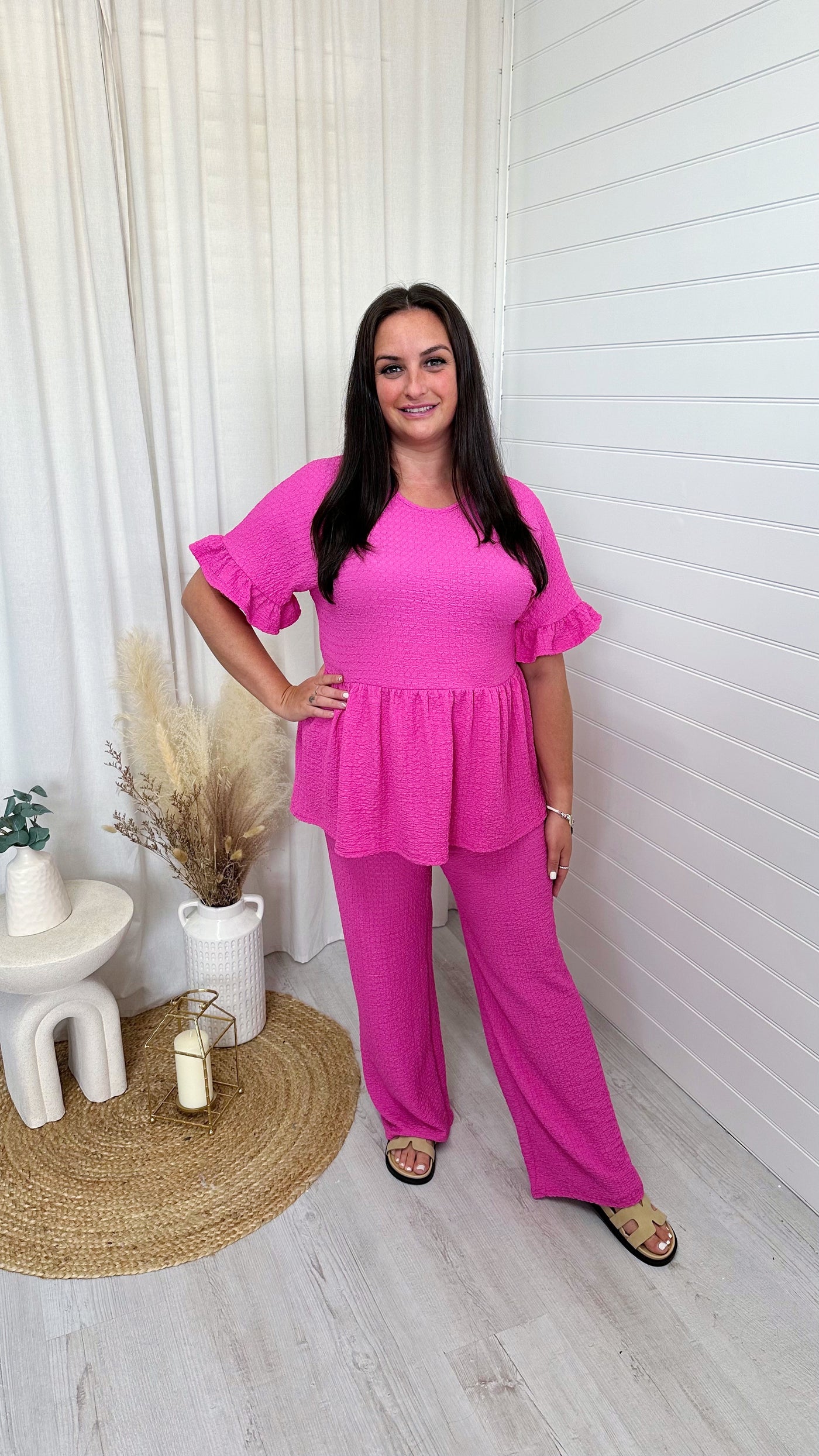 PLUS Peplum Cheesecloth Co-Ord - HOT PINK