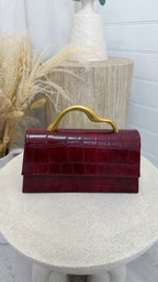 Crocodile Print Handbag - BURGUNDY