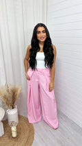 Wide Leg Pleat Detail Trousers - PINK