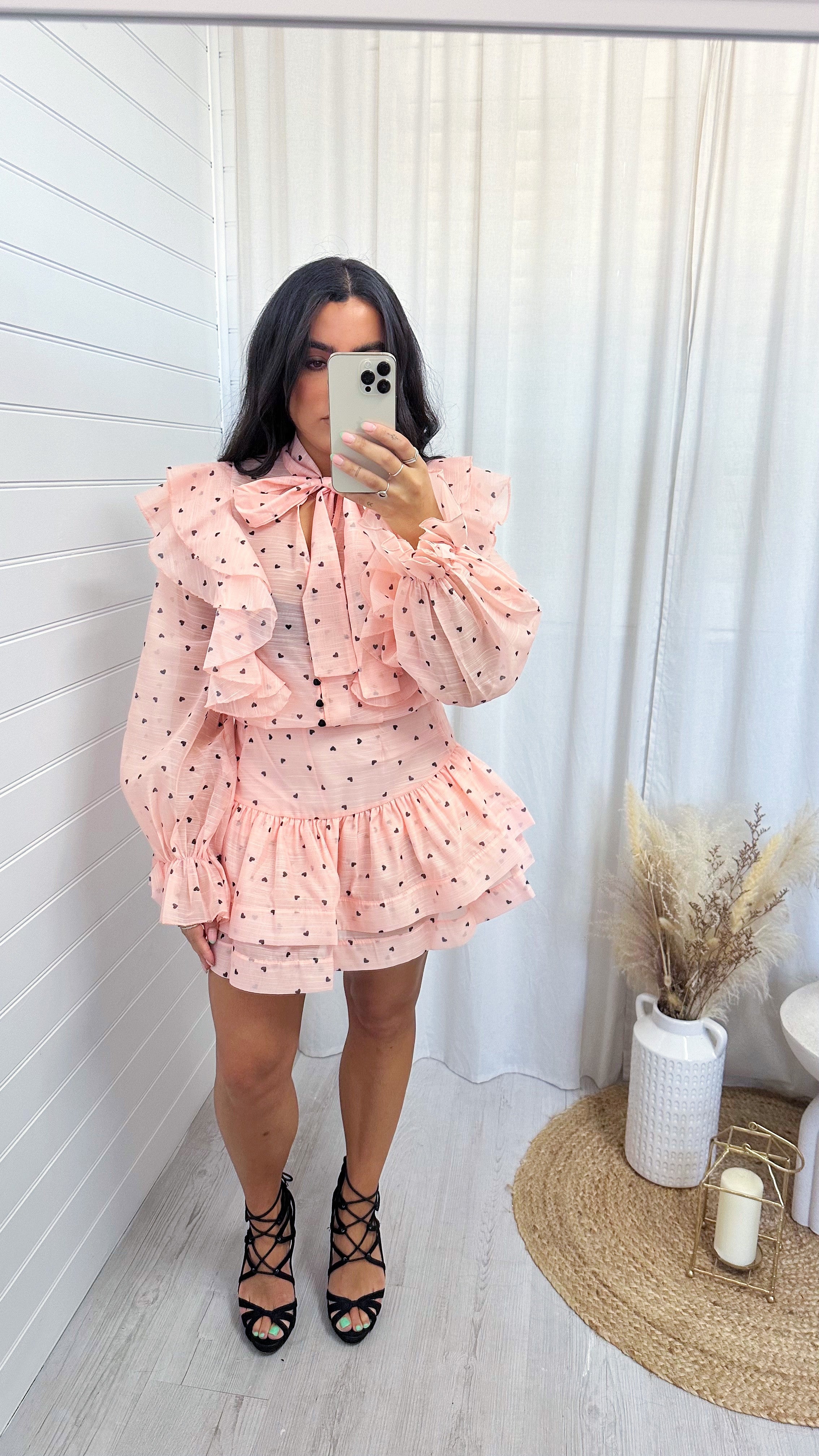 Love Heart Shirt and Skirt Co-Ord - PEACH