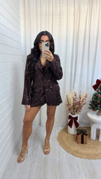 Sequin Embellished Tailored Blazer - BROWN