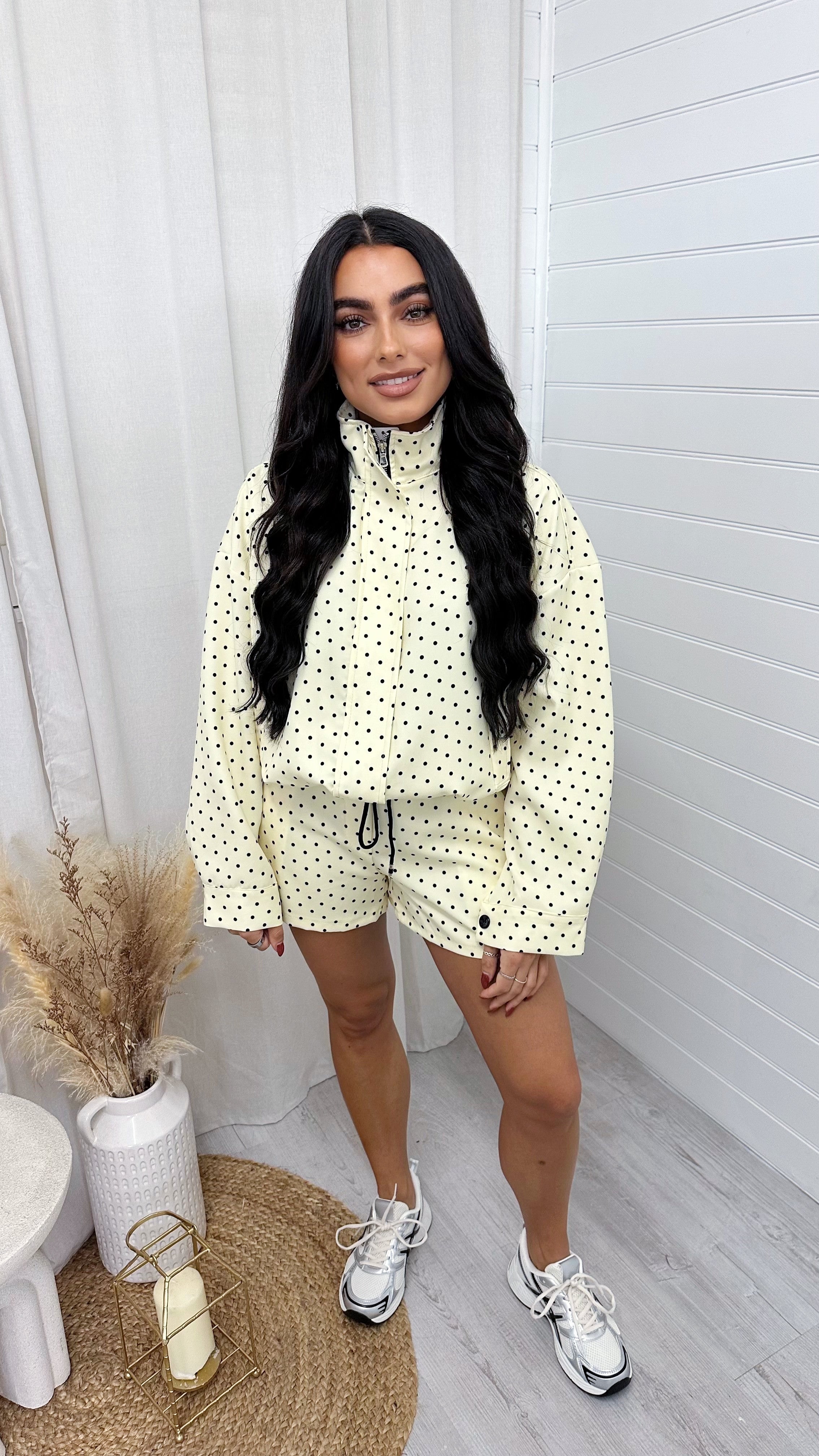 Polka Dot Bomber Jacket and Shorts Co-Ord - LEMON