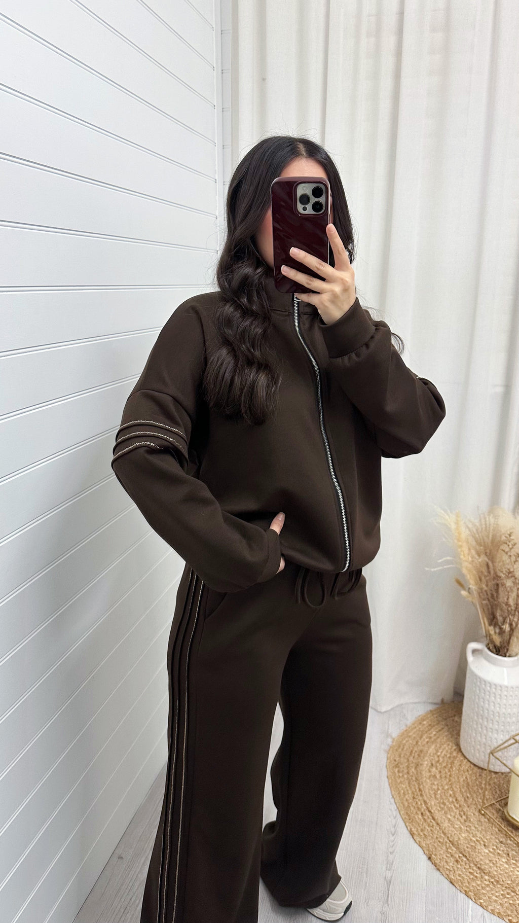 Gold Embroidered Bomber Jacket and Joggers Tracksuit - BROWN