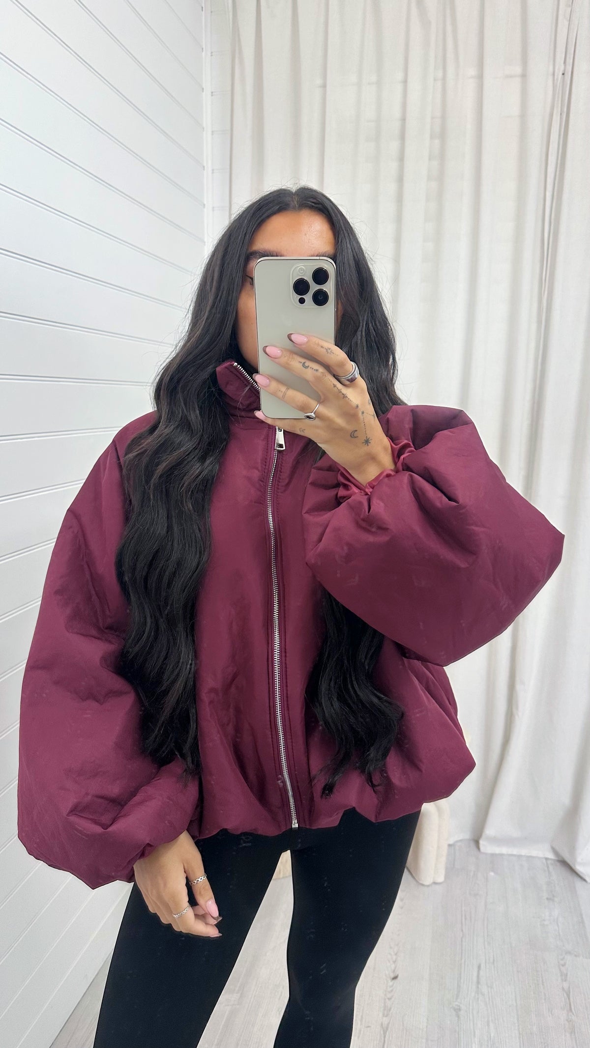 Balloon Sleeve Puffer Jacket - BURGUNDY