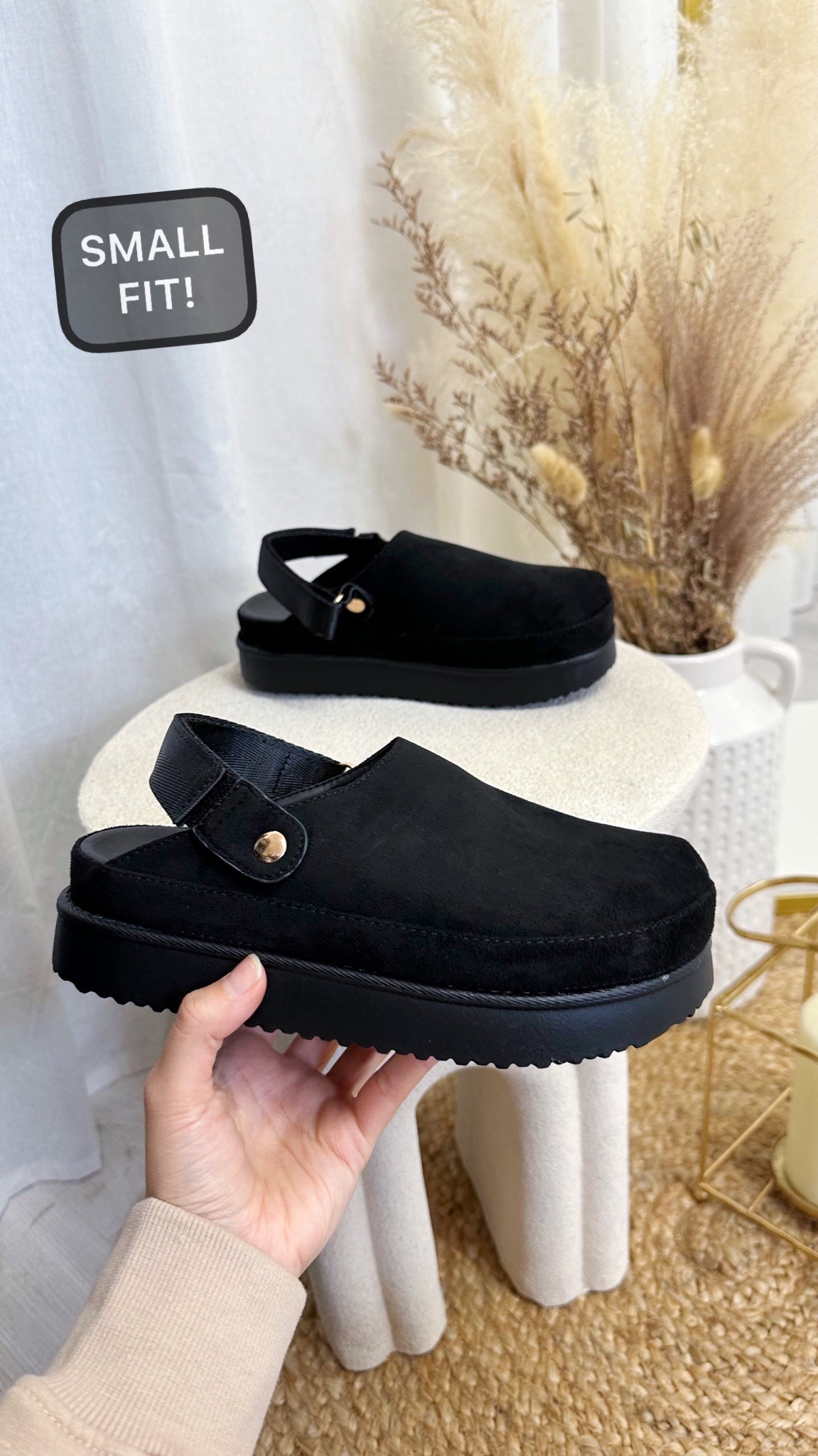 Platform Suede Clogs - BLACK