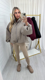 Balloon Sleeve Puffer Jacket - TAUPE