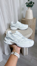 Suede Mesh Insert Trainers - WHITE