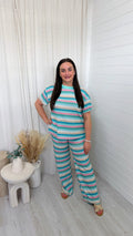Lurex Pastel Stripe T-Shirt and Trousers Co-Ord - MINT