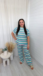 Lurex Pastel Stripe T-Shirt and Trousers Co-Ord - MINT