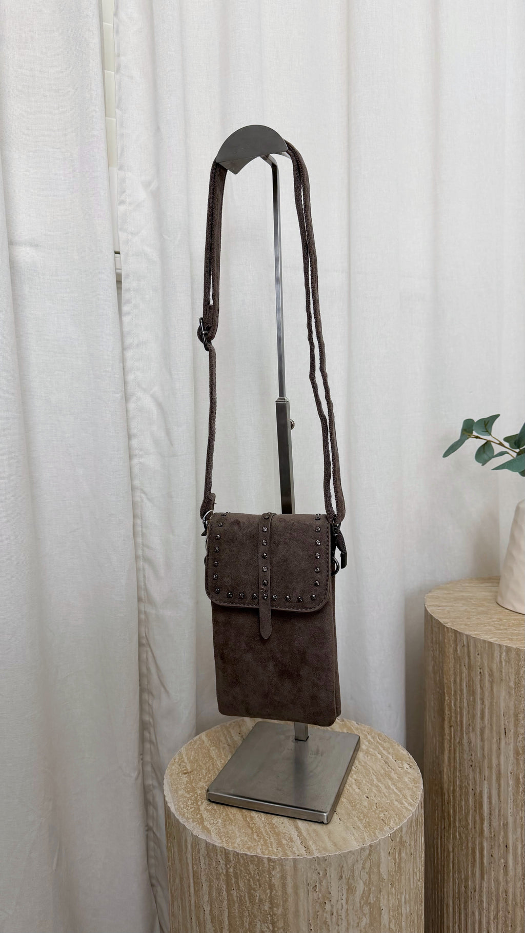 Suede Studded Mini Cross Body Bag - STONE