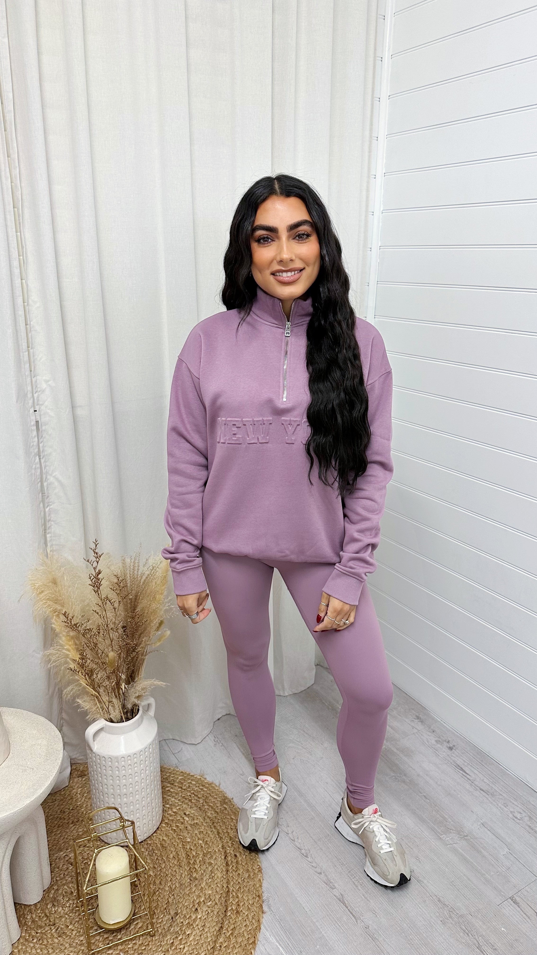 New York Embossed Half Zip Sweatshirt - LILAC