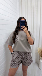 Polka Dot Baggy T-Shirt and Shorts Co-Ord - MOCHA
